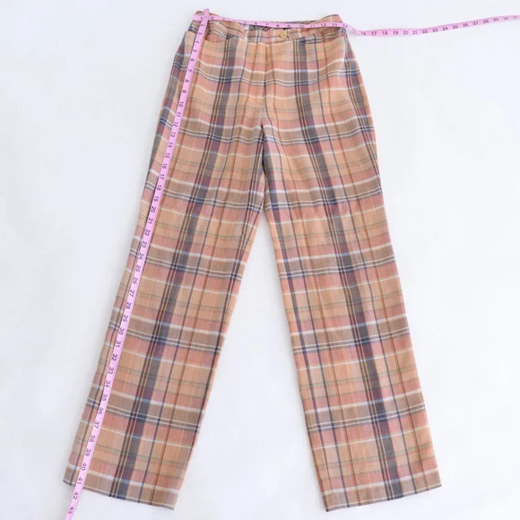Vintage Genna B by Hidmens  Peach-y Checker Printed Straight Leg Pants - Picture 5 of 15